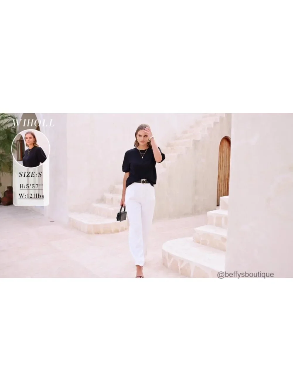 Women's Puff Short Sleeve Knit Sweater Business Casual Crew Neck Blouse